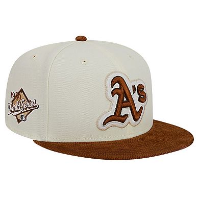 Men's New Era Cream Oakland Athletics Chrome Corduroy Visor 59FIFTY Fitted Hat