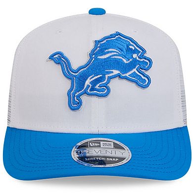 Men's New Era White/Blue Detroit Lions 2024 NFL Training Camp 9SEVENTY Trucker Hat