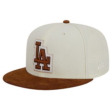 Men's New Era Cream Los Angeles Dodgers Chrome Corduroy Visor 59FIFTY Fitted Hat