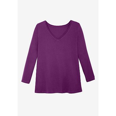 Woman Within Women's Plus Size Perfect Long-sleeve V-neck Tee