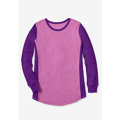 Woman Within Women's Plus Size Colorblock Scoopneck Thermal Sweatshirt