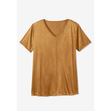 Woman Within Women's Plus Size Faux Suede Tee