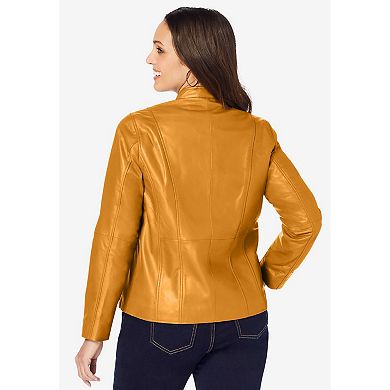 Jessica London Women's Plus Size Zip Front Leather Jacket