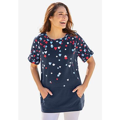 Woman Within Women's Plus Size Americana Kangaroo Pocket Tee