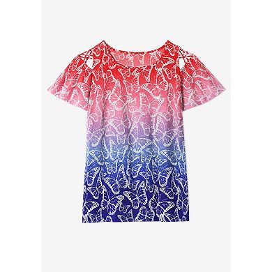 Woman Within Women's Plus Size Lattice-detail Cold-shoulder Tee