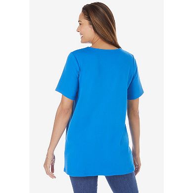 Woman Within Women's Plus Size Embroidered V-neck Tee