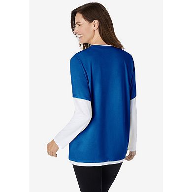 Woman Within Women's Plus Size Layered-look Crewneck Tee