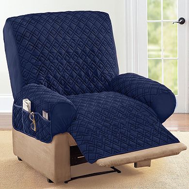 Collections Etc Diamond Quilted Stretch Recliner Cover With Storage