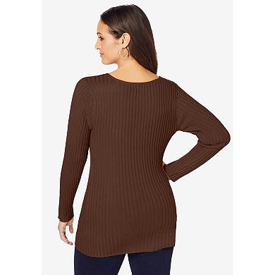 Jessica London Women's Plus Size V-neck Ribbed Sweater