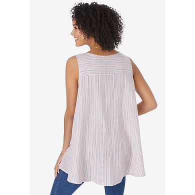 Woman Within Women's Plus Size Button-front Linen Tank