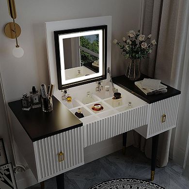 Vanity table set with sliding make up mirror & stool, modern dressing table