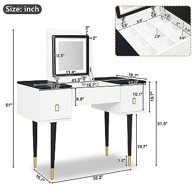 Vanity table set with sliding make up mirror & stool, modern dressing table