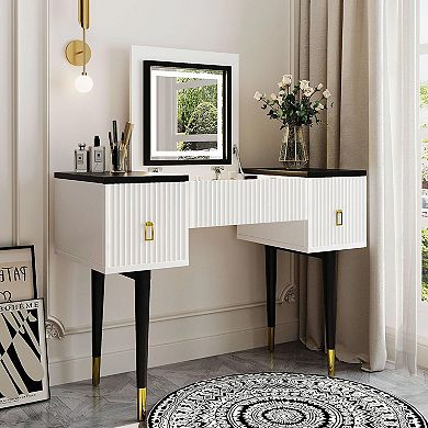 Vanity table set with sliding make up mirror & stool, modern dressing table