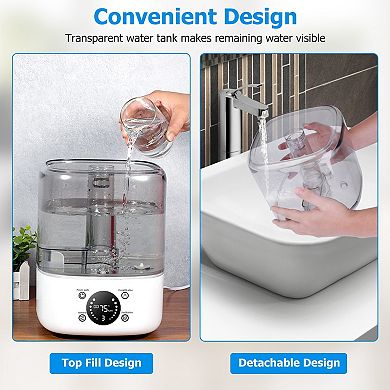 Ultrasonic Air Humidifier - 5l/1.32gal, Top Fill, Stepless Adjustable, Essential Oil Diffuser