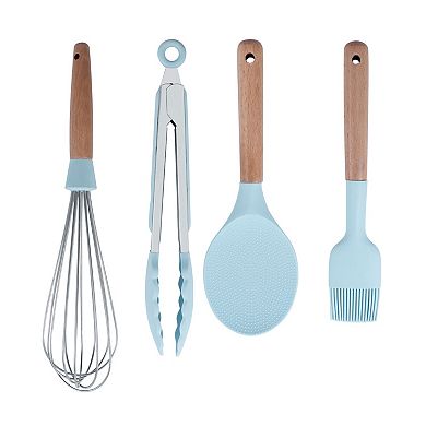 12 Pcs Wooden Handle Silicone Cooking Utensils Kitchen Utensil Set For Nonstick Cookware With Holder