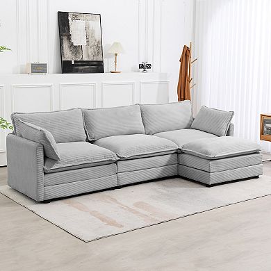 Corduroy Living Room Sectional Sofa -3 Seats With 1 Ottoman