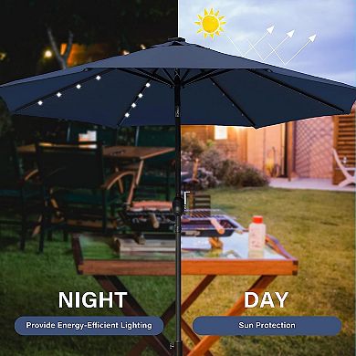 Outdoor 9ft Patio Solar Umbrella 32 Led Lighted With Push Button Tilt/crank Umbrella