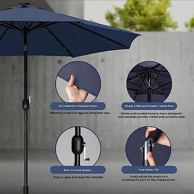 Outdoor 9ft Patio Solar Umbrella 32 Led Lighted With Push Button Tilt/crank Umbrella