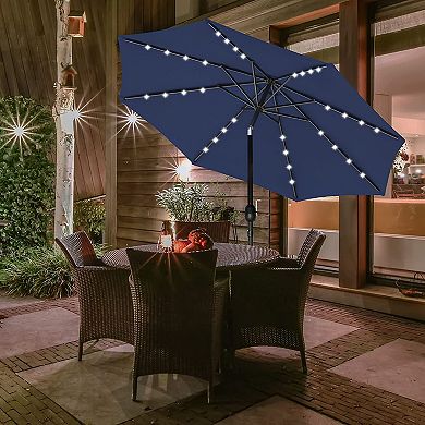 Outdoor 9ft Patio Solar Umbrella 32 Led Lighted With Push Button Tilt/crank Umbrella