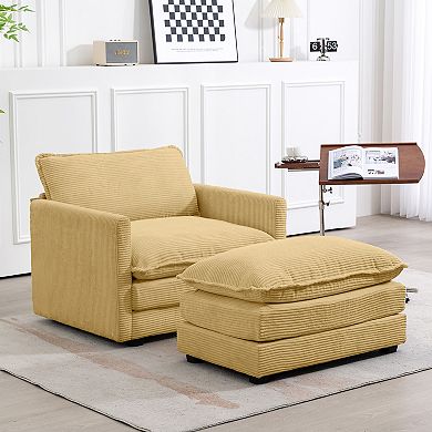Corduroy Living Room Sectional Sofa -single Sofa With Ottoman