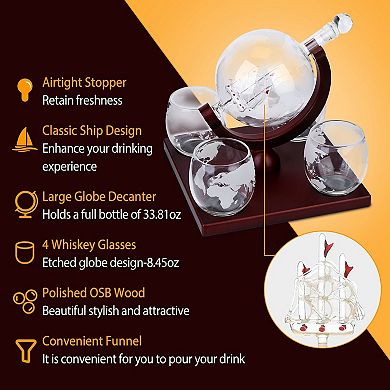 Whiskey Decanter Globe Set, 9.25 X 8.27 X 8.27'', Heat-resistant, Perfect Home Bar Gift