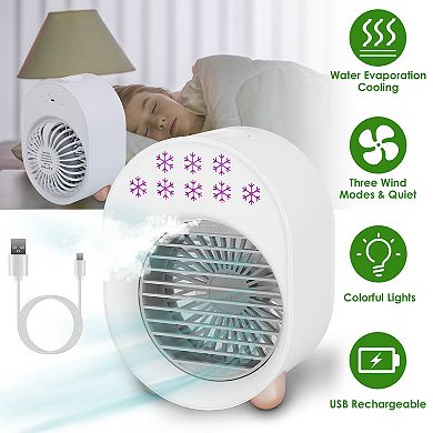 White, 4 In 1 Portable Mini Air Conditioner Fan With Water Mist Cooling