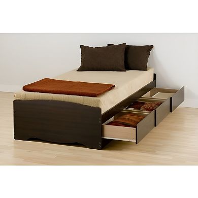 Twin Xl Espresso Brown Platform Bed With 3 Storage Drawers