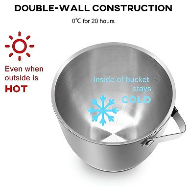 Insulated Ice Bucket - Exclusive Lid With Improved Structure, 2.8 L Stainless Steel Ice Bucket