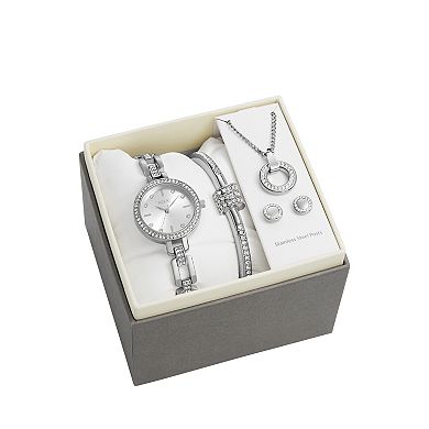 Relic by Fossil Women's 4-pc. Silver Tone Watch, Bracelet, Necklace & Earrings Set