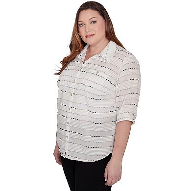 Plus Size Alfred Dunner Classic Biadere Button Down Top With Front Pockets