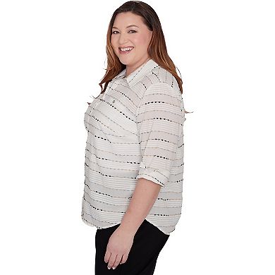 Plus Size Alfred Dunner Classic Biadere Button Down Top With Front Pockets