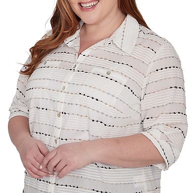 Plus Size Alfred Dunner Classic Biadere Button Down Top With Front Pockets