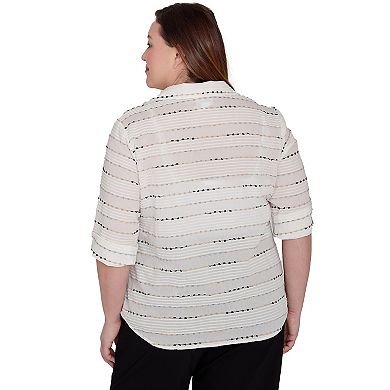 Plus Size Alfred Dunner Classic Biadere Button Down Top With Front Pockets