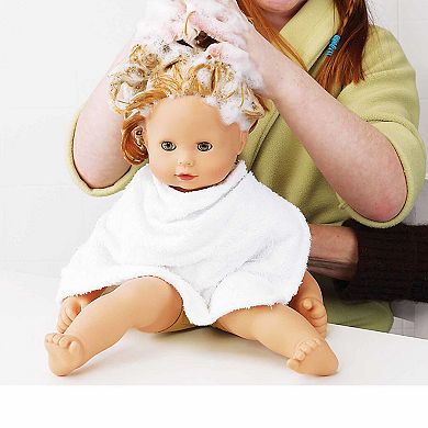 Gotz Maxy Aquini 16.5" All Vinyl Bath Baby Doll with Red Hair to Wash and Style, Brown Sleeping Eyes Knit Outfit, Hat and Accessories