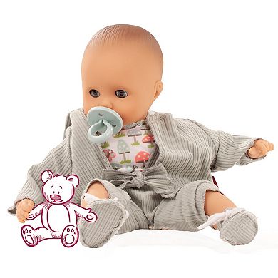 Gotz Muffin Lucky One 13" Bald Baby Doll with Blue Sleeping Eyes, Overalls and Jacket