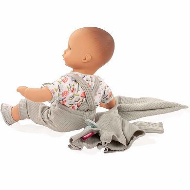 Gotz Muffin Lucky One 13" Bald Baby Doll with Blue Sleeping Eyes, Overalls and Jacket