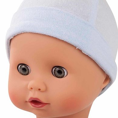 Gotz Muffin to Dress 13" Soft Cloth/Vinyl Baby Doll in Blue with Blue Sleeping Eyes