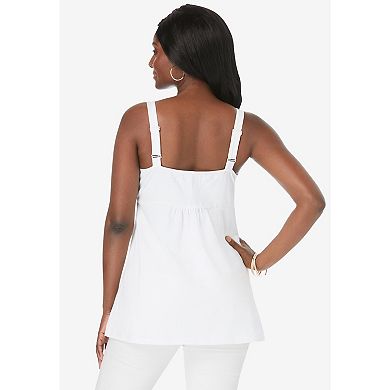 Jessica London Women's Plus Size Stretch Cotton Shirred Tank