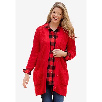 Woman Within Women's Plus Size Button-front Shaker Cardigan