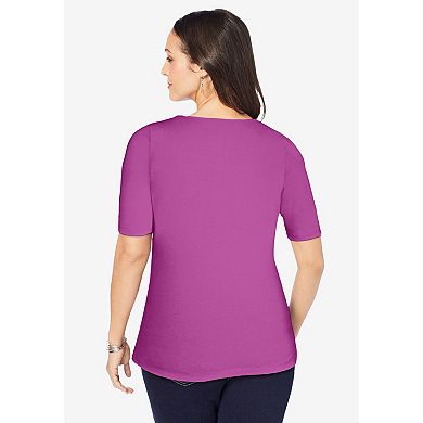 Jessica London Women's Plus Size Stretch Cotton Square Neck Tee