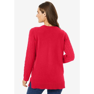 Woman Within Women's Plus Size Cable Knit V-neck Pullover Sweater