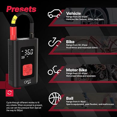 One Tire Inflator 5200mAh/7.4V Battery Capacity With Portable Power Bank