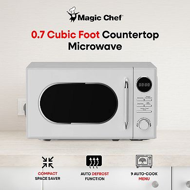 Magic Chef 0.7 Cubic Feet 700 Watt Classic Retro Countertop Microwave, White