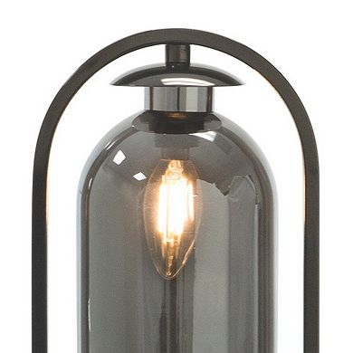 21 Inch Table Lamp, Cylinder Glass Shade, Round Base, Rustic Nickel Gray
