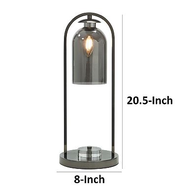 21 Inch Table Lamp, Cylinder Glass Shade, Round Base, Rustic Nickel Gray