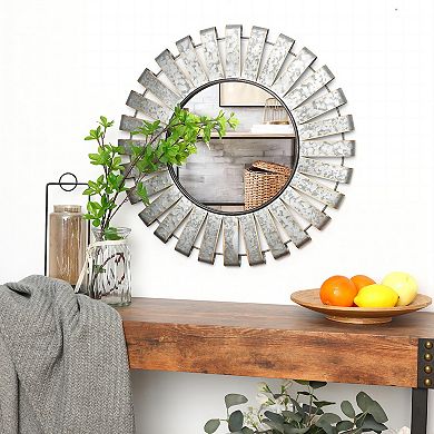 LuxenHome 22.44" Round Rustic Metal Windmill Wall Mirror