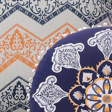 2 Piece Decorative Accent Throw Pillow Set, Embroidery, Cotton, Saffron Orange, Blue