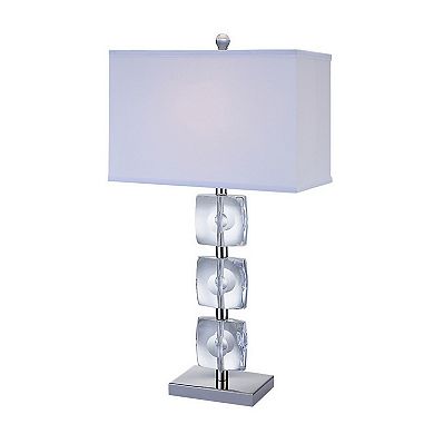 28 Inch Table Lamp, Crystal Stand, White Rectangular Shade, Metal, Clear