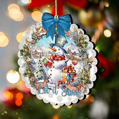 Let it Snow Wooden Christmas Ornaments by G. Debrekht - Christmas Santa Snowman Decor