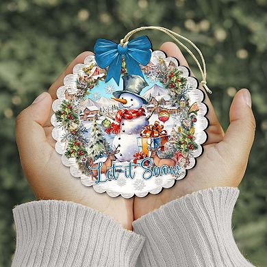 Let it Snow Wooden Christmas Ornaments by G. Debrekht - Christmas Santa Snowman Decor
